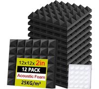 12-Pack Acoustic Foam Panels 12''x12''x2'', High Density Sound Proof Foam Panels for Walls, Pyramid Designed Acoustic Panels Sound Absorbing for Sound Studio, Podcast Recording, Playrooms and Offices