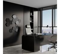 12 Pack - Acoustic Wood (HDF) Wall Decor Panels | 3D Mosaic wall Pazzle | Decorative Panels for for Home Theatre, TV Wall, Podcasts | DIY Wall Decor Art [ HEXAGON, Black glossy plastic ]