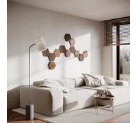 12 Pack - Acoustic Wood (HDF) Wall Decor Panels | 3D Mosaic wall Pazzle | Decorative Panels for for Home Theatre, TV Wall, Podcasts | DIY Wall Decor Art [ HEXAGON, Cherry ]