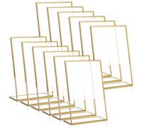 12 Pack Acrylic Photo Frame, A6(4X6 Inch) Acrylic Sign Holder with Gold Borders, Vertical Double-sided Stand, Table Number Holders, Plastic Menu Holders for Wedding, Restaurant Frame Stan