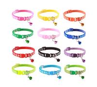 12 Pack Adjustable Pet Collars for Cats, 19-32cm Breakaway Safety Buckle, Bell & Reflective Strips, Soft PVC+PP Multi-Color Set