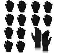 12 Pack Adults Black Magic Gloves - Classic Knit Thermal Gloves For Mens Full Fingers Stretch Mittens Accessories For Indoor And Outdoor One Size UK