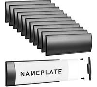 12 Pack Aluminum Office Business Door Sign Holder, Sturdy Wall Mount Name Plate Holders, 8 x 21cm Curved Metal Nameplate Holders Bulk with Plastic Film and Adhesive Tape for Office Room Wall (Black)