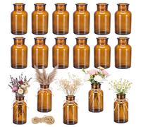 12 Pack Amber Glass Bud Vases, Mini Glass Flower Vases, Vintage Small Vases for Table Decor, Boho Home Decor for Wedding, Living Room, Party and Rustic Centrepieces