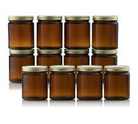12 Pack Amber Glass Jars, 8 oz Empty Cosmetic Containers For DIY Projects, Herbs, Homemade Cosmetics, Powder, Lotion and Cream