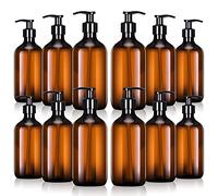 12 Pack Amber Soap Dispenser Empty Plastic Pump Bottles Dispenser Amber Refillable Shampoo Container for Hand Sanitizer Soap Cosmetic Lotion Body Wash Conditioner Bathroom Kitchen Travel (16.9 Oz)