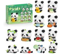 12 Pack Animals Building Block Sets,Micro Mini Animal Party Favors for Kids (12 Pack Pandas)