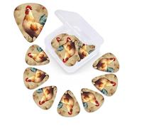 12 Pack Art Chicken Animal Painting Guitar Picks with Organizer Storage Box, 3 Different Thickness Celluloid Plectrums for Acoustic Guitar, Bass, Ukulele, Includes 0.46mm, 0.71mm, 0.96mm