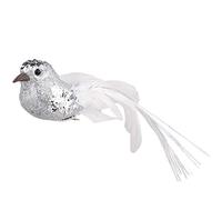 12 Pack Artificial Simulation Foam Bird, Tiny Silver Glitter Artificial Foam Birds White Feather Dove Ornaments DIY Craft, Clip on Artificial Christmas Glitter Birds for Christmas Decor(Silver)