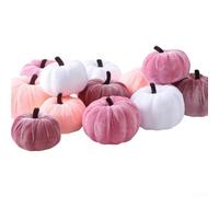 12 Pack Artificial Velvet Pumpkins in Pink and White, 3 Sizes Foam Fall Decorations Artificial Fabric Pumpkins Fake Velvet Pumpkin Orange for Halloween Autumn Harvest Festival Home Table Decor