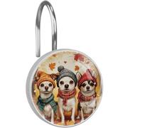 12 Pack Autumn Leaves Dogs Shower Curtain Hooks Rings, Rust Proof Stainless Steel Shower Rings for Bathroom Accessories and Curtain Rod