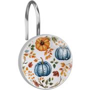12 Pack Autumn Pumpkin Fall Leaves Shower Curtain Hooks Rings, Rust Proof Stainless Steel Shower Rings for Bathroom Accessories and Curtain Rod