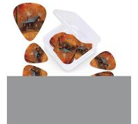12 Pack Autumn woods cabin Guitar Picks with Organizer Storage Box, 3 Different Thickness Celluloid Plectrums for Acoustic Guitar, Bass, Ukulele, Includes 0.46mm, 0.71mm, 0.96mm