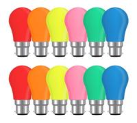 12 Pack B22 Bayonet Coloured LED Bulbs 2W, Equivalent 20 Watt Incandescent, AC 230V, Mixed Colours Red Blue Green Pink Yellow Orange, Decoration for Outdoor Indoor String Wedding, Party, Christmas