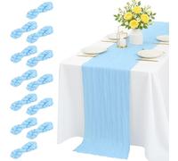 12 Pack Baby Blue Cheesecloth Table Runner 300 x 90 cm, Sky Blue Chiffon Table Runners Bulk, Long Boho Gauze Cheese Cloth Runner for Christmas Decor, Easte, Wedding, Party