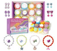 12 Pack Bath Bombs for Kids Girls with Surprise Toys Inside, Fun Kids Safe, Handmade Natural Bubble Spa Bath Ball with Jewelry Toys, Bath Bomb Gifts for Birthday Christmas Holiday for Girls Ages 3-12