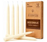 12 Pack Beeswax Candles, 9in Tapered Candlesticks 100% Pure Beeswax, 10-Hour Burn Time, White Taper Candles for Home, Events, and Relaxation