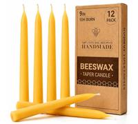 12 Pack Beeswax Candles, 9in Yellow Taper Candles,10-Hour Burn Time | 100% Pure Beeswax, Dripless Smokeless Tapered Candlesticks for Home, Events, Emergency and Relaxation