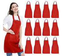 12 Pack Bib Apron - Unisex Black Apron Bulk with 2 Roomy Pockets Machine Washable for Kitchen Cooking Crafting BBQ Drawing (Color : Red, Size : 12 Pack)