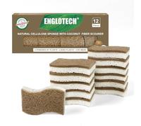 12 Pack Biodegradable Eco Sponges Washing Up,Natural Cellulose and Coconut Kitchen Sponges,Durable Natural Dishe Sponge with Non-scratch Scouring Pads for Dishes, Pots and Pans