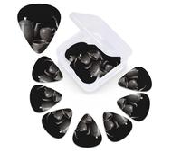 12 Pack Black Afternoon Tea Guitar Picks with Organizer Storage Box, 3 Different Thickness Celluloid Guitar Pick Abstract Art Pics Plectrum for Acoustic Electric Guitar, Ukulele, Bass