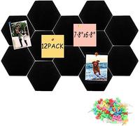 12 Pack Black Hexagon Felt Corks Board 7.8”x6.8” Hexagon Tile Bulletin Board for stick daily reminders, notice board, pinning stuff to holds push pins, Notes,Pictures,Photos,Memo, Office and HomeDecor