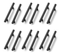 12 Pack Black Kitchen Cupboard Handles,96mm Hole Center, Stainless Steel Matt Black Drawer Cupboard Door Handles T Bar Wardrobe Cabinet Pull Handle for Cabinets and Drawers