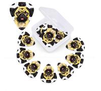 12 Pack Black Yellow Pug Guitar Picks with Organizer Storage Box, 3 Different Thickness Celluloid Plectrums for Acoustic Guitar, Bass, Ukulele, Includes 0.46mm, 0.71mm, 0.96mm