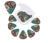 12 Pack Bohemian Flower Guitar Picks with Organizer Storage Box, 3 Different Thickness Celluloid Guitar Pick Abstract Art Pics Plectrum for Acoustic Electric Guitar, Ukulele, Bass