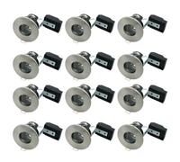 12 Pack - Brushed Chrome IP65 Bathroom & Shower Fire Rated Twist Lock GU10 Recessed Downlight | Air Flow Open Back | 68mm Cut Out | 240V Class 2 Double Insulated | Push Fit Terminals | Outdoor