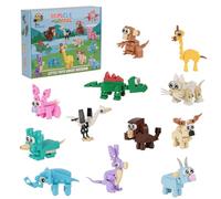 12 Pack Building Blocks Animals Toys - Mini Party Bag Filler, End of Term Gifts for Children, Party Bag Fillers for Kids, Exchange Goodie Loot, Pass The Parcel Prizes, Birthday Present Gifts, Animal
