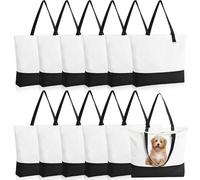12 Pack Canvas Tote Bags with Zipper, Blank Reusable Grocery Bags, Widened Washable Bag with Inner Pocket, Shopping Travel Large Tote Bags for DIY Heat Transfer, Birthday Gifts, Halloween Crafts
