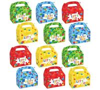 12 Pack Cardboard Boxes with Handles Building Blocks for Sweets Biscuits Gifts Candy Candy Birthday Party