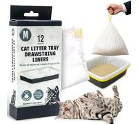 12 Pack - Cat Litter Tray Liners with Drawstrings - Easy Pull-up, Fits most Kitten & Cats Trays Liner - Disposable Waste Bags - Portable, Leakproof, Strong, Travel (Medium (71cm x 36cm))
