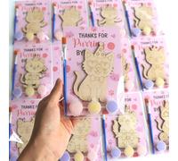 12 Pack Cat Party Favors for Kids - Individually Wrapped Paint Your Own Wooden Magnet Kits, Cute Pink Kitten Themed Party Supplies for Girls