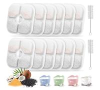 12 Pack Cat Water Fountain Filters Compatible with Catit PIXI, Triple Filtration with Activated Carbon & Ion Exchange Resin, Supports Urinary Tract Wellness, 2 Cleaning Brushes