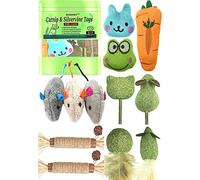 12 Pack Catnip Toys for Cats, Silvervine Sticks, Catnip Balls, Cat Nip Mice, Kicker Toys, Silver Vine Organic Chew Toys, Kitten Teething Toy,Interactive Enrichment (Green)