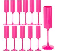 12 Pack Champagne Flutes, 6 OZ Plastic Wine Glasses - Reusable, Elegant for Wedding Reception, Birthday, Toasting, Parties - Vintage Mimosa Stemware with Long Stem, Party Bar Supplies, Vibrant Pink1