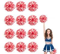 12 Pack Cheerleading pom poms,Cheer pom poms Sports Dance Cheer Plastic Pom Poms Cheerleading for Sports Team Spirit Cheering (Red+White)