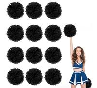 12 Pack Cheerleading pom poms,Cheer pom poms Sports Dance Cheer Plastic Pom Poms Cheerleading for Sports Team Spirit Cheering (Black)