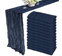 12 Pack Cheesecloth Table Runner 35x72 Inch Boho Gauze Table Runner Rustic Cheese Cloth Long Romantic Table Runners for Wedding Bridal Shower Birthday Party Table Decor (Navy Blue)