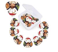 12 Pack Chef Pizza Guitar Picks with Organizer Box | Colorful Celluloid Plectrums Thin, Medium & Heavy 3 Different Thickness For Acoustic Guitar, Electric Guitar, Ukulele Bass