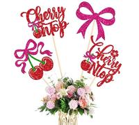 12 Pack Cherry On Top Centerpiece Sticks Glitter Sweet Baby Birthday Table Centerpiece Sticks for She's the Cherry On Top Fruit Wedding Baby Shower Birthday Theme Party Supplies Pink
