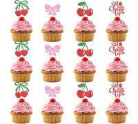 12 Pack Cherry On Top Cupcake Toppers Glitter Sweet Baby Birthday Cupcake Picks She's the Cherry On Top Fruit Wedding Bridal Shower Baby Shower Birthday Cake Decorations Party Supplies