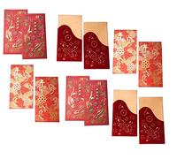 12-Pack Chinese Lunar New Year Lucky Li Xi Money Metallic Velvet Gold Foil Laser Cut Koi Fish Goldfish Red Envelope for Wedding Birthday Baby Shower Graduation