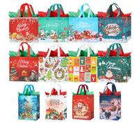 12 Pack Christmas Bags with Tissue Paper, Reusable Non-Woven Tote Bag with Handles Includes 8 Large 13", 4 Medium 10" Christmas Surprise Bags for Xmas Gifts Wrapping Holiday Party Favor Supplies