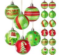 12 Pack Christmas Ball Ornaments for Tree, Grinch Red and Green Glittering Hanging Bulbs Pendants for Christmas Tree Decorations, 2.4 Inch / 6cm