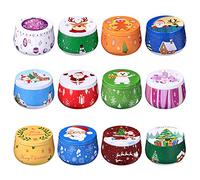 12 Pack Christmas Candle Tin Jars, 8 oz Christmas Candle Making Tin Jars, Round Empty Metal Storage Container with Lids for Dry Storage Spices, Sweets, Favours, Wedding and Gifts, Xmas Tinplate Pots