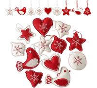 12 Pack Christmas Felt Ornaments for Tree 3D Snowflake Cardinal Bell Hanging Decorations Red White Hanging Felt Craft for Xmas Party Favors Gifts (Red)