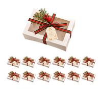 12 Pack Christmas Gift Boxes with Clear Window, Red Christmas Gift Boxes with Ribbon, Pine Sprigs & Berry Decorations for Holiday Wrapping, 8.7x5.9x2.8 Inch (white)